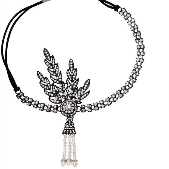 ✨ NWT Art Deco 1920’s Gatsby Flapper Crystal Rhinestone & Pearl Black He… - Picture 4 of 5